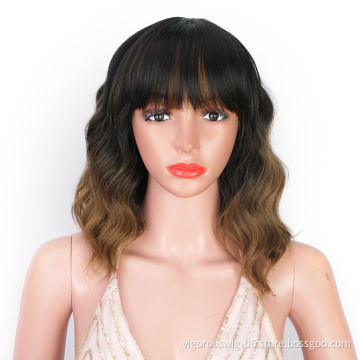 Black Root Ombre Bob Cut Fiber Lace Front Loose Wave Ombre For Women Short Synthetic Hair Brown Wigs High Quality